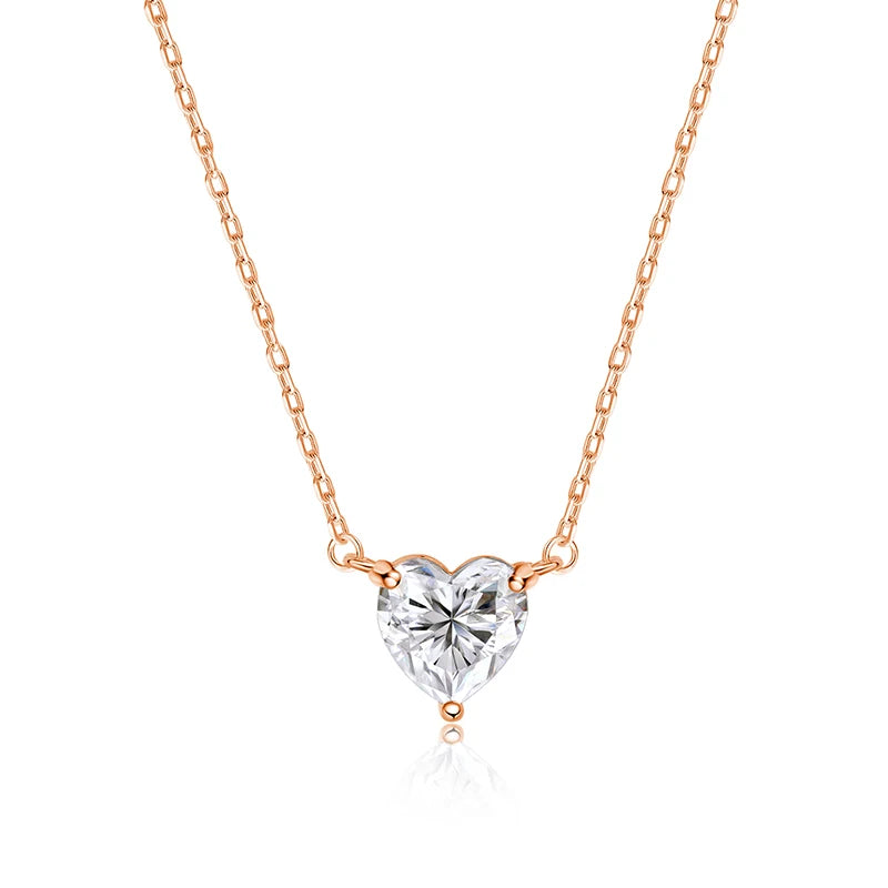 LENA Necklace - Beautiful GRA Moissanite Heart Necklace in S925 Silver / 18K Gold / Rose Gold.