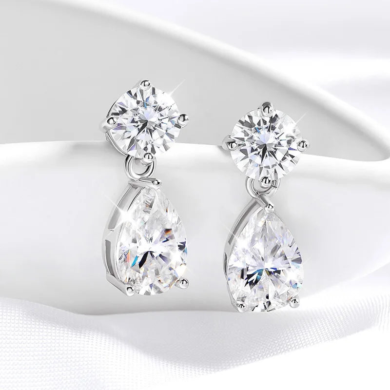 JULIA Earrings - Stunning earrings, two types of cuts, drop and round. Moissanite GRA S925.