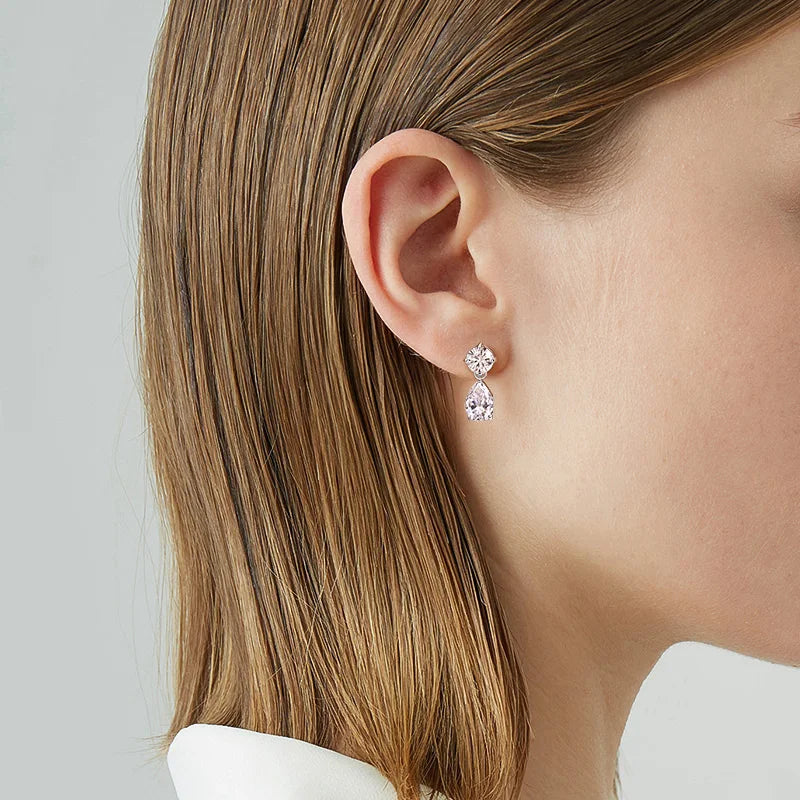JULIA Earrings - Stunning earrings, two types of cuts, drop and round. Moissanite GRA S925.