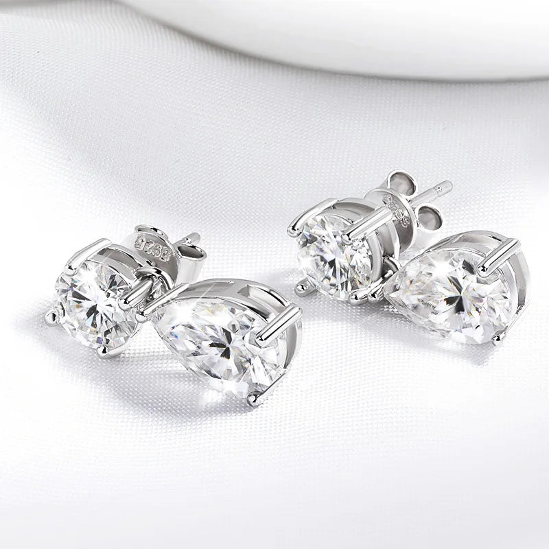 JULIA Earrings - Stunning earrings, two types of cuts, drop and round. Moissanite GRA S925.